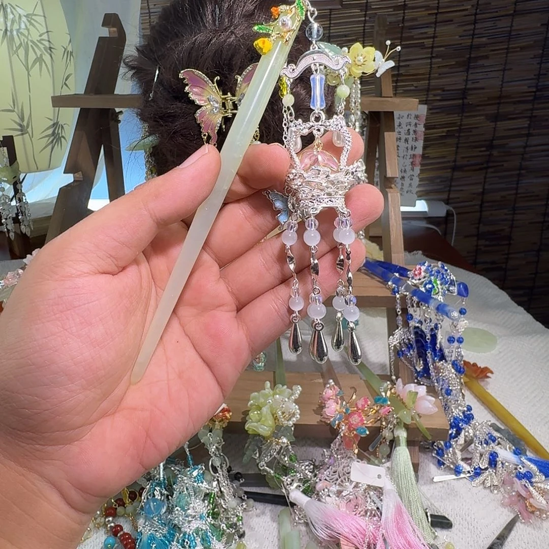 合金蛇纹石玉发饰