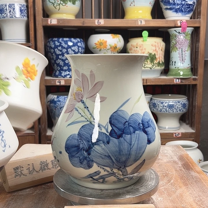 鱼尾高27青花荷花新款新款陶瓷陶瓷陶瓷
