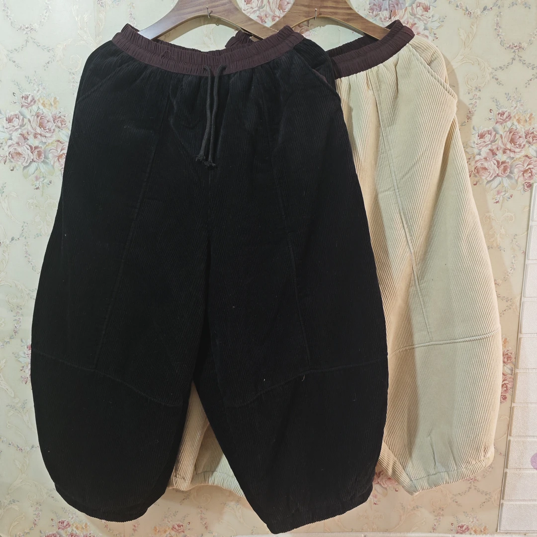 冬季加绒加厚灯芯绒高腰宽松显瘦复古休闲女老爹裤