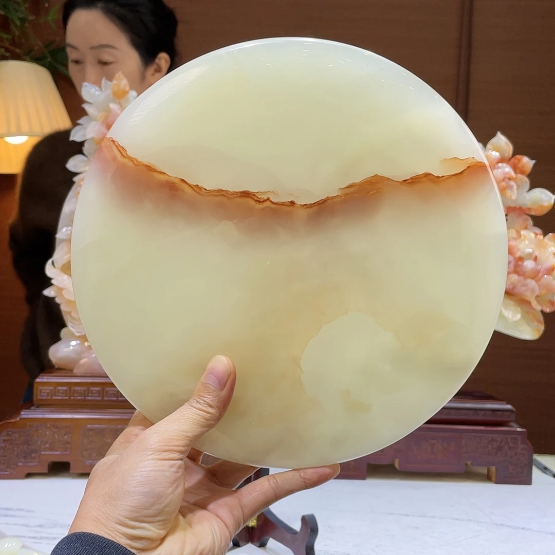 玉精品天然玉石玉璧摆件直径23