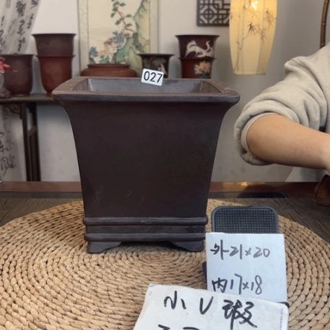 紫砂花盆瑕金属感双线四方027