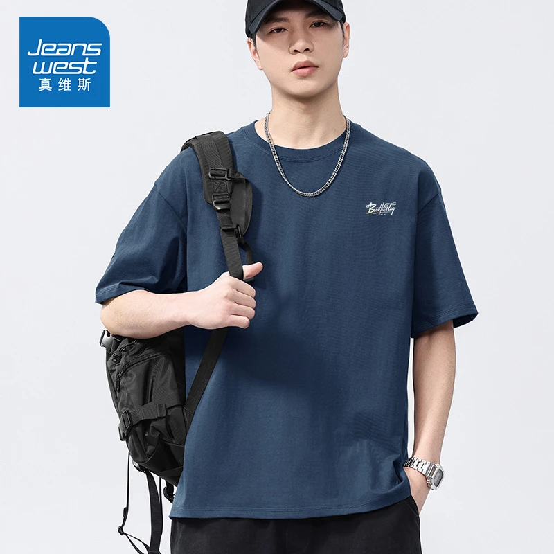 Jeanswest/真维斯男士纯棉印花短袖T恤夏季宽松透气圆领百搭半袖