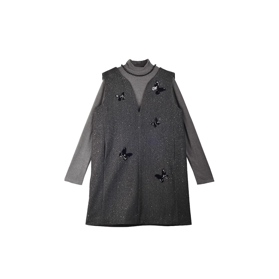 大码女装时尚休闲黑色毛呢中长款秋冬女装气质（WT192）