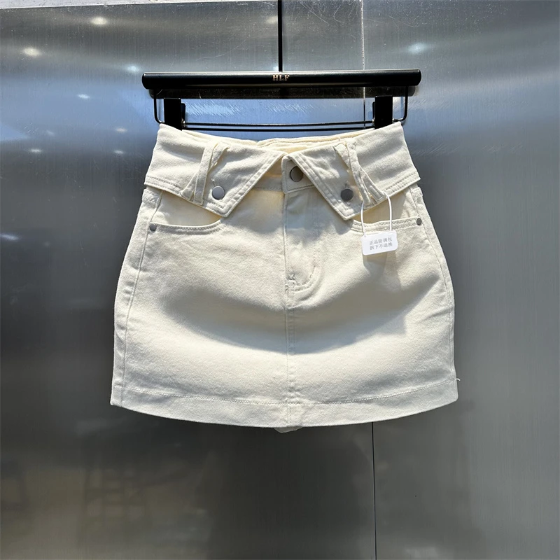 翻边腰头设计高腰显瘦防走光牛仔半身裙2025夏季时尚百搭A字短裤