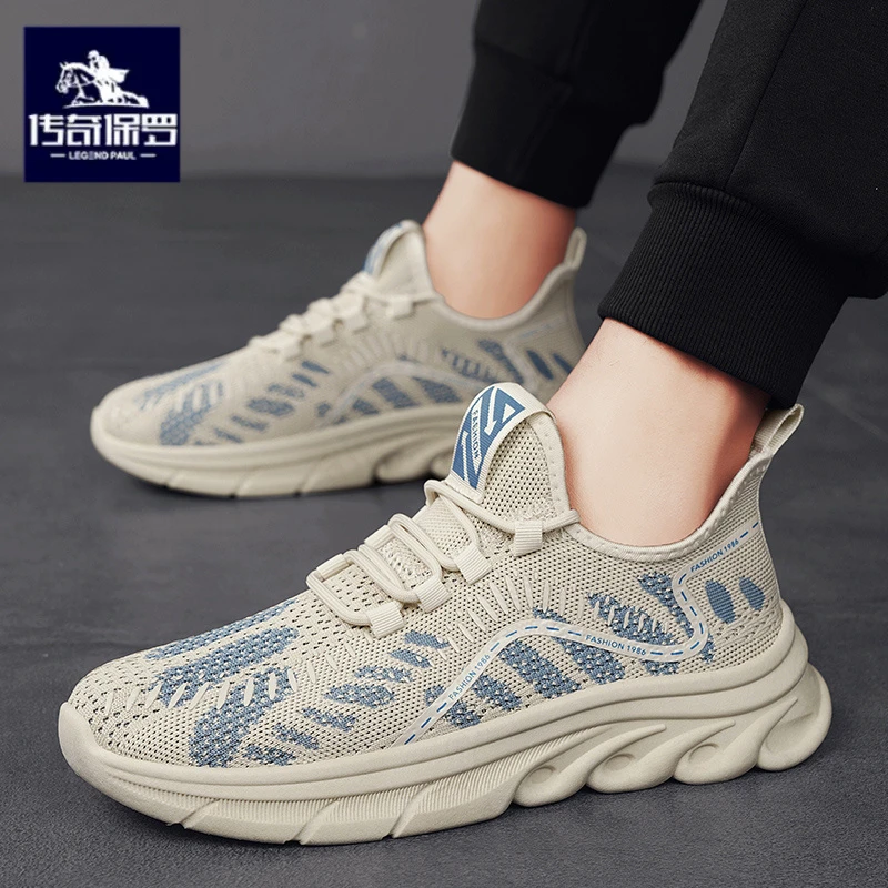 传奇保罗正版轻便软底运动男鞋新款2025冬季网面鞋防滑舒适休闲鞋