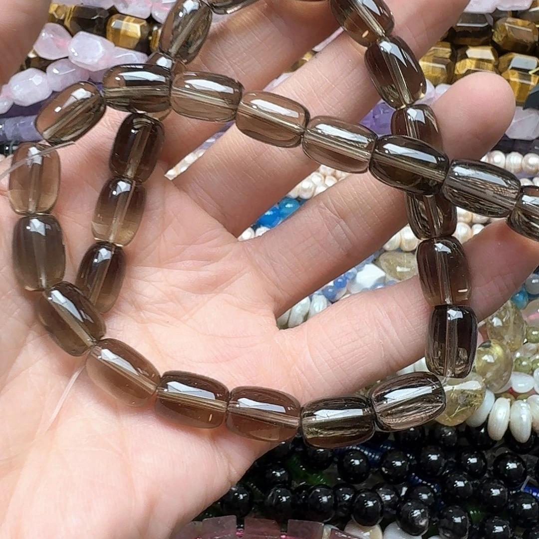 玛瑙/玉髓未镶嵌珠宝半成品一条10x14m茶晶桶珠