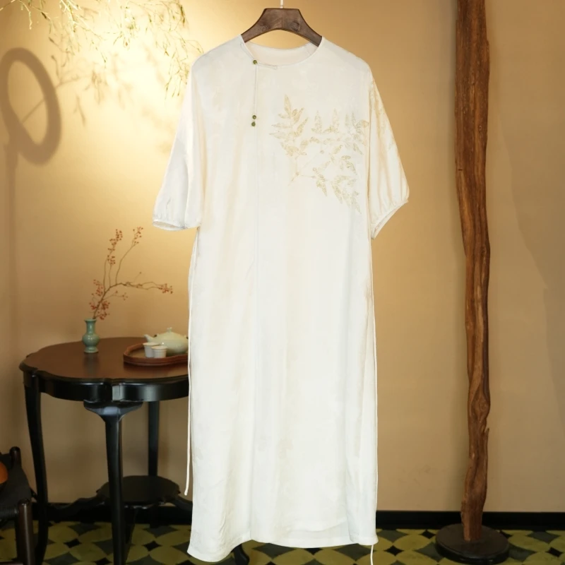 新中式连衣裙26274   桑蚕丝面料非遗叶拓工艺