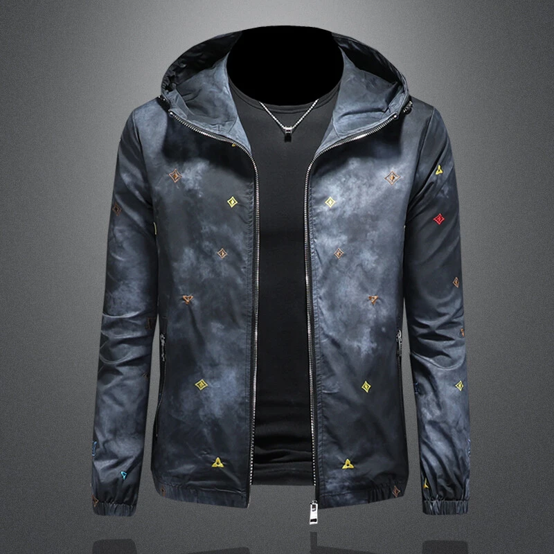 肯梅灵列欧洲站秋季轻奢时尚刺绣夹克男士印花迷彩修身连帽外套潮