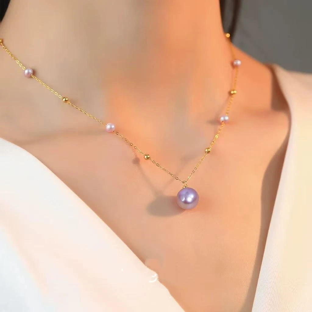 天然淡水珍珠3004#紫珠满天星设计款项链(小珠是鸡蛋圆的)