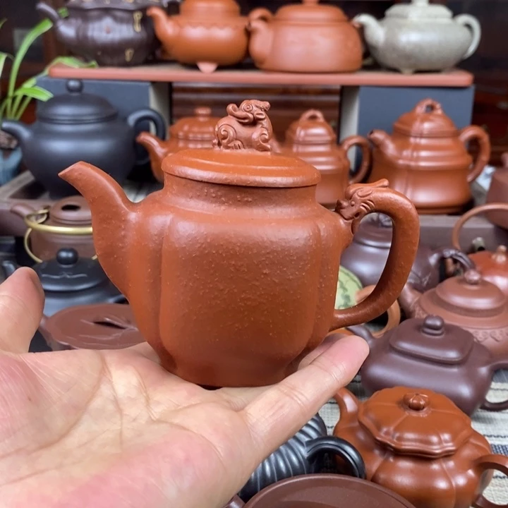紫砂茶壶龙尊280cc原矿粗砂梨皮朱泥特价