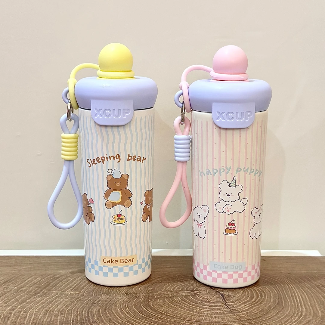 元森商店 可爱316不锈钢保温杯女生高颜值吸管杯学生家用提绳水杯