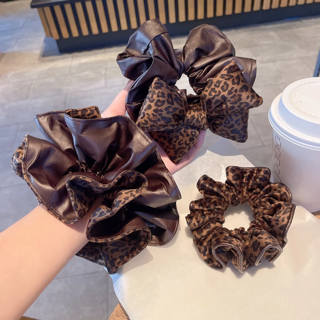 复古豹纹双面大肠发圈女高级感气质扎头发丸子头超大发绳头绳头花