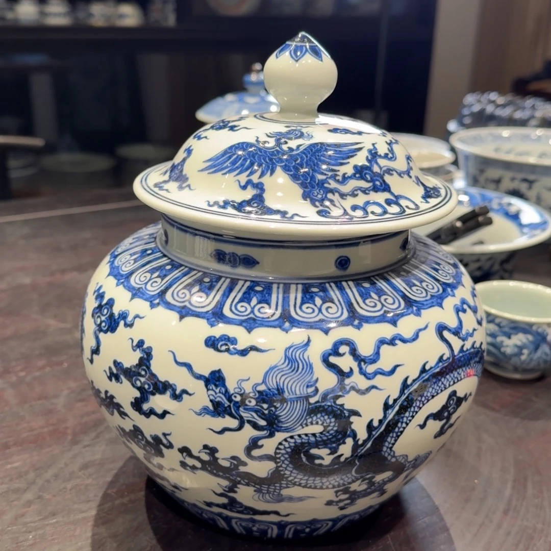 瓷片双龙双凤茶味罐