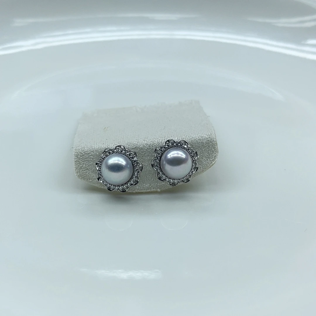 银S925镶嵌耳饰海水珍珠