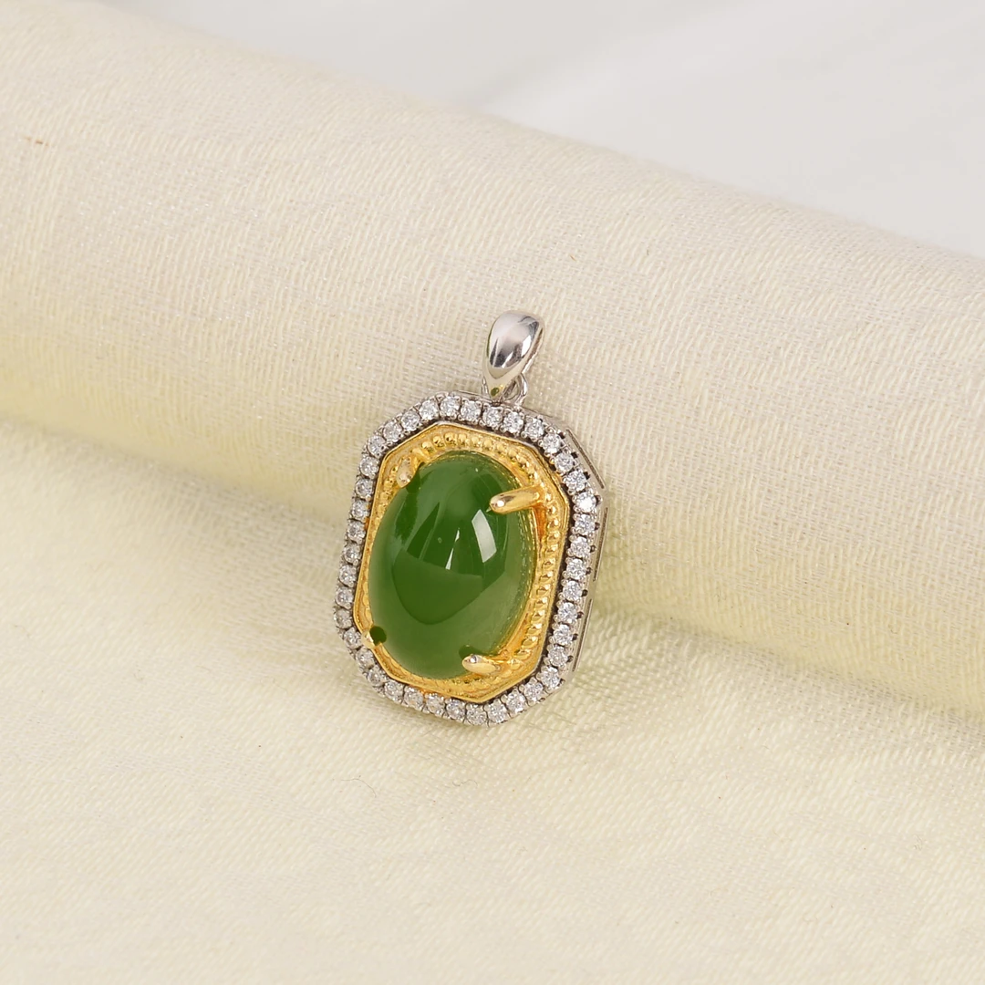 【熊总夫妇】碧玉冰底蛋面S925银吊坠