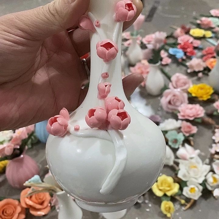 瓷片纯手工陶瓷花摆件瑕