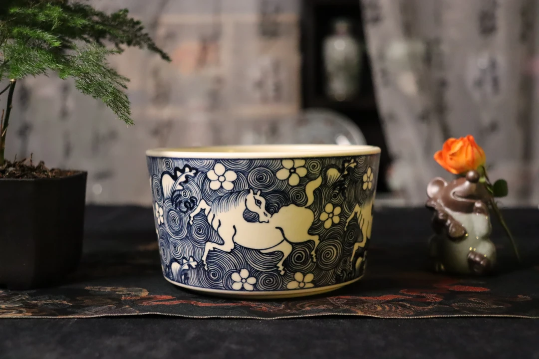 景德镇陶瓷 幽蓝溪堂 原矿青花经典二号釉系列之马上有钱花水洗