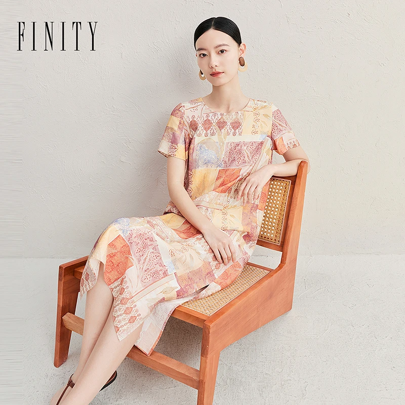 FINITY菲妮迪新款连衣裙碎花显瘦气质时尚夏季复古日常印花法式