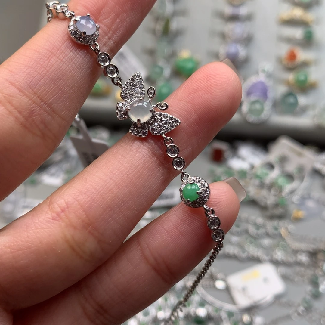 翡翠银S925镶嵌戒指手链