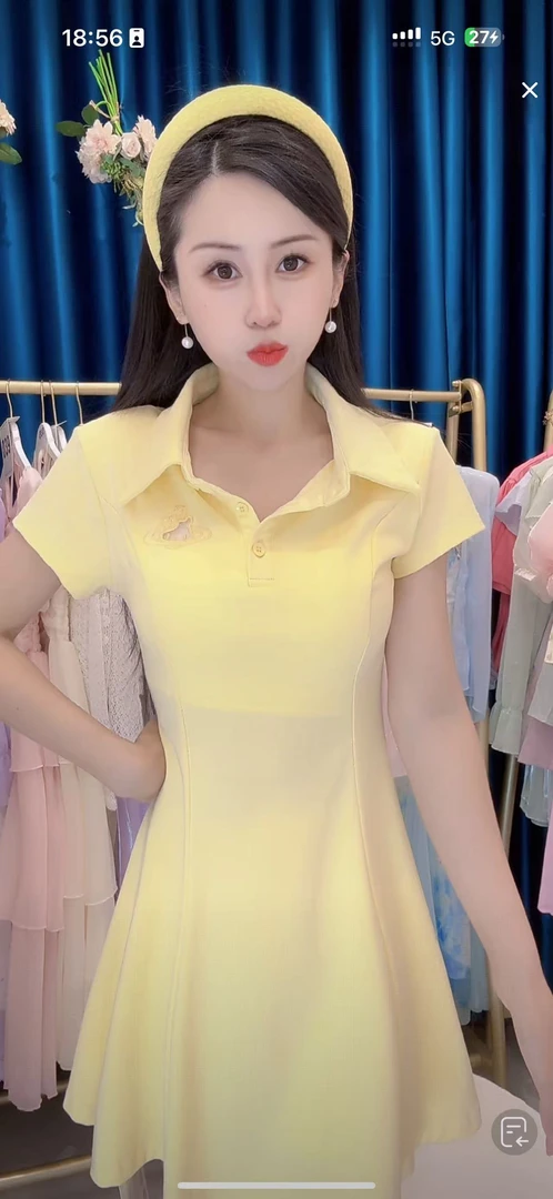 2025夏季新款韩版甜美气质学院风polo领刺绣修身显瘦短袖连衣裙女