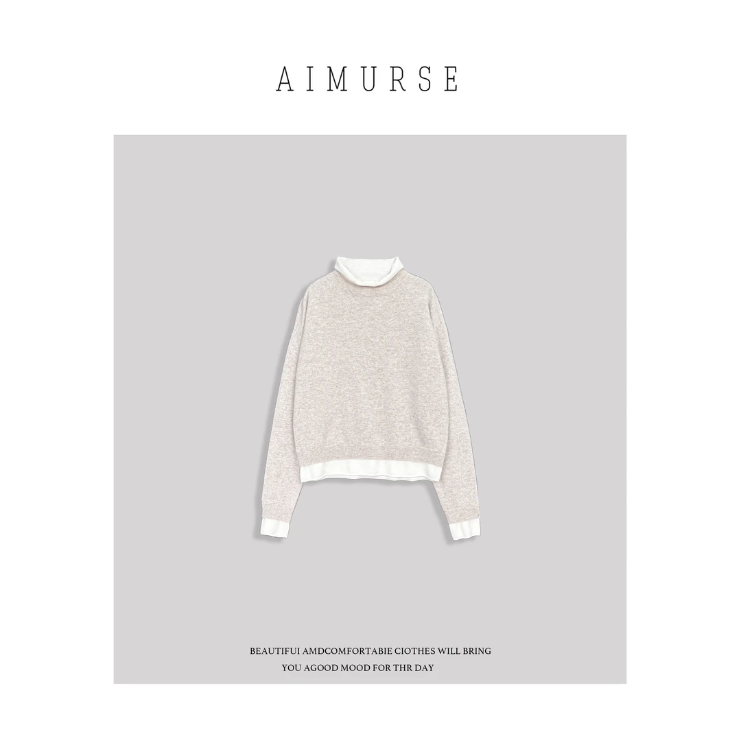 小众设计师 立领拼接保暖春款简约百搭毛衣 AM1146