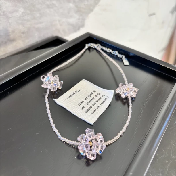 铜合金仿水晶项链 三个粉花花项链XL3563