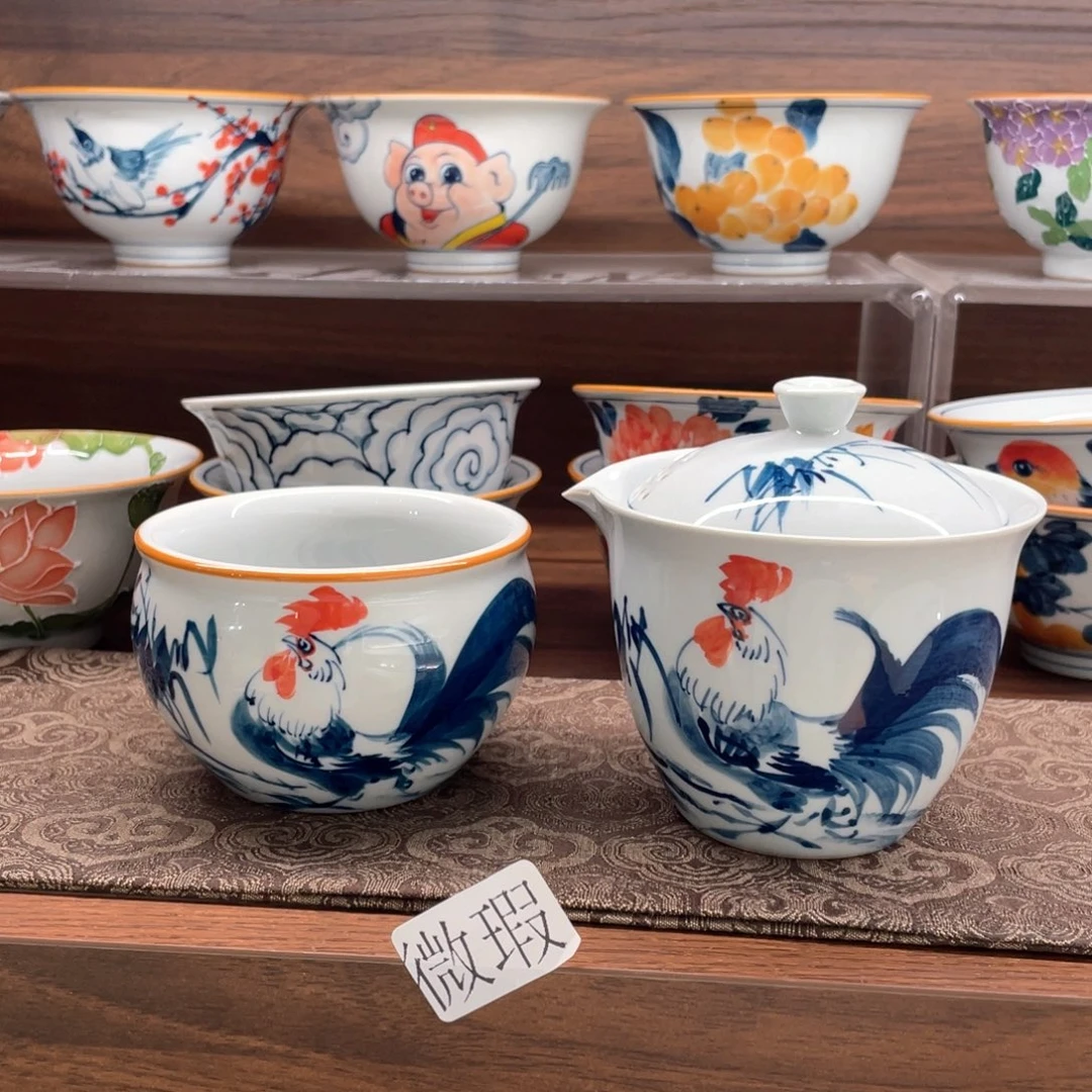 釉下手绘茶具微瑕