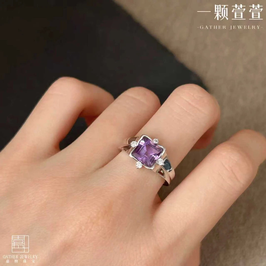 【一颗萱萱】s925银镶紫水晶戒指1120062精美轻奢百搭