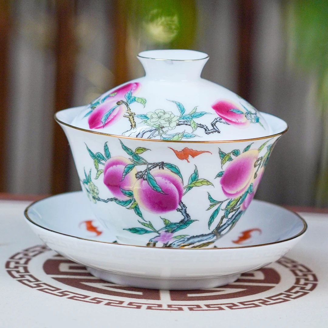 景德镇手工高档茶器珐琅彩粉彩盖碗三才碗品茗茶器手绘高端礼品