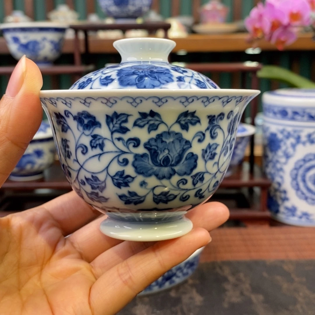 手工陶瓷柴窑成化四季花盖碗