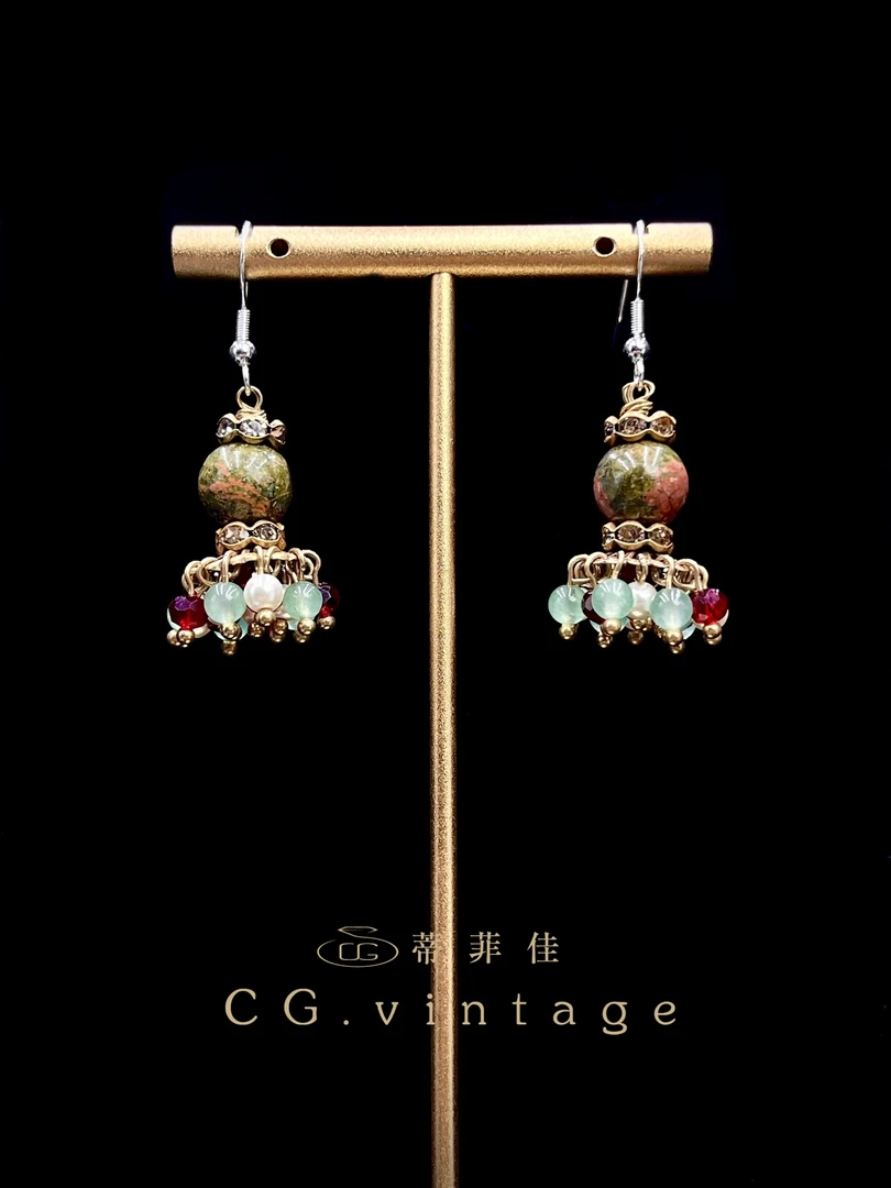 铜合金珐琅耳饰 【夏季新款】手工气质时尚复古vintage设计师镶嵌
