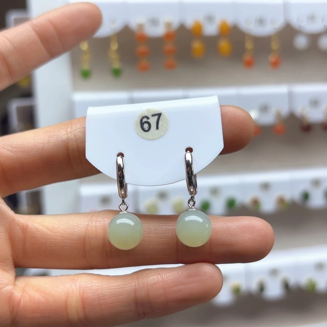 和田玉耳饰银S925镶嵌2