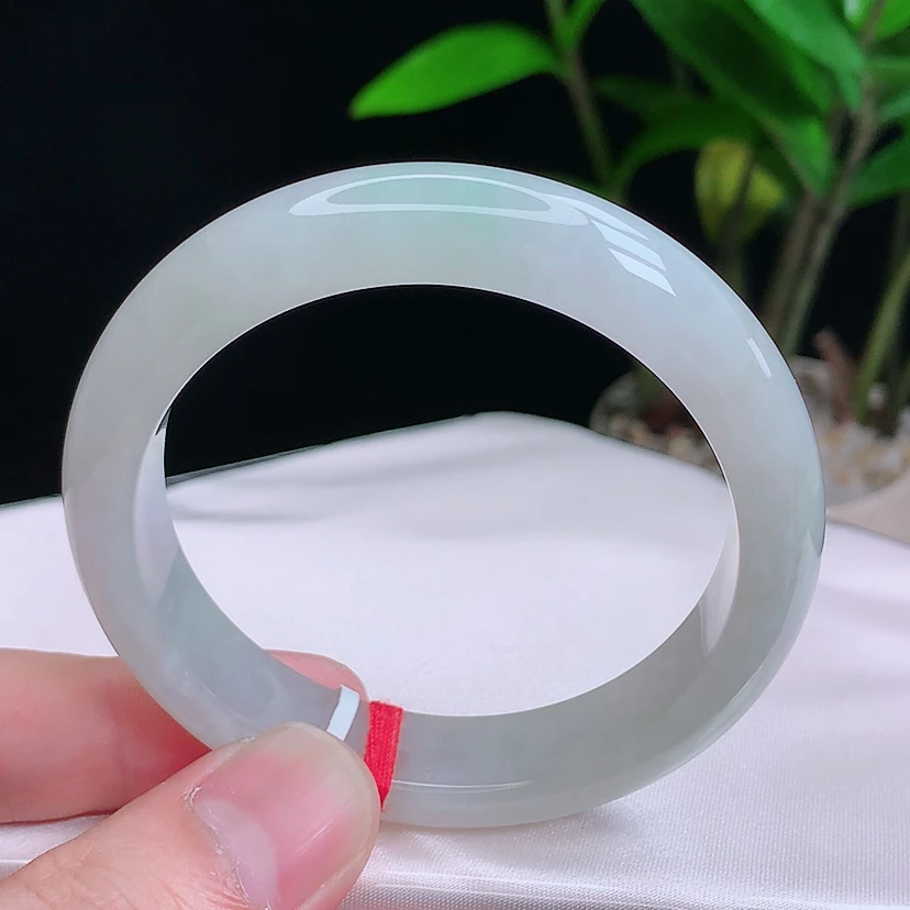 54-55圈冰润飘绿浅黄天然老坑翡翠A货正圈手镯77