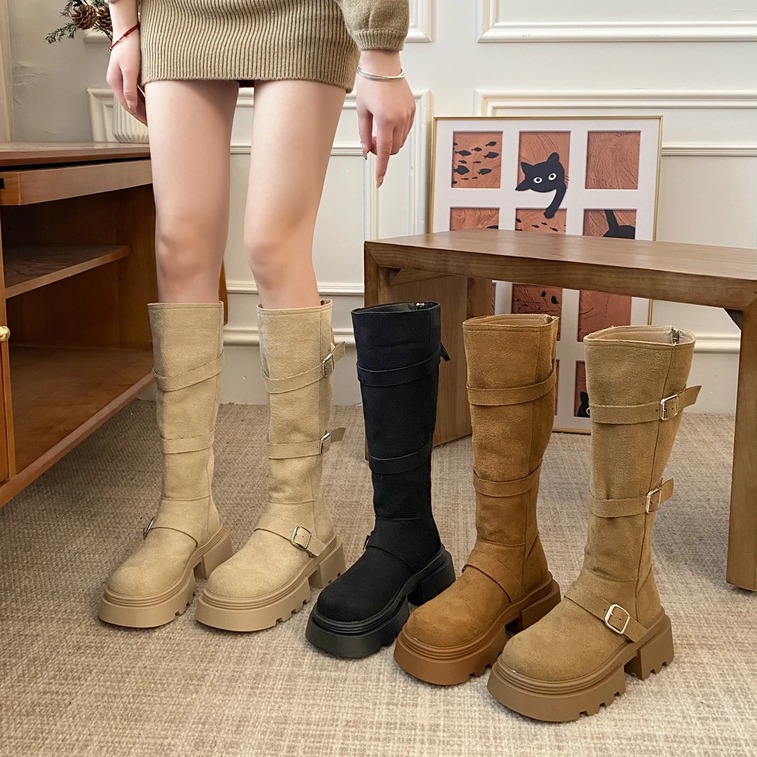 贾不假不过膝靴子女款2025新款夏季百搭复古显瘦时尚废土风长筒靴