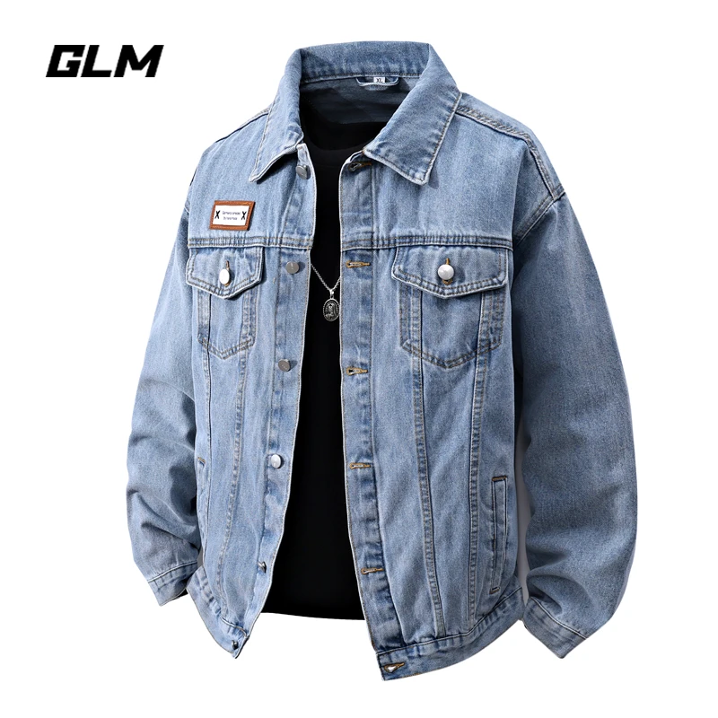 GLM美式复古工装牛仔外套男春秋季宽松休闲夹克痞帅翻领上衣