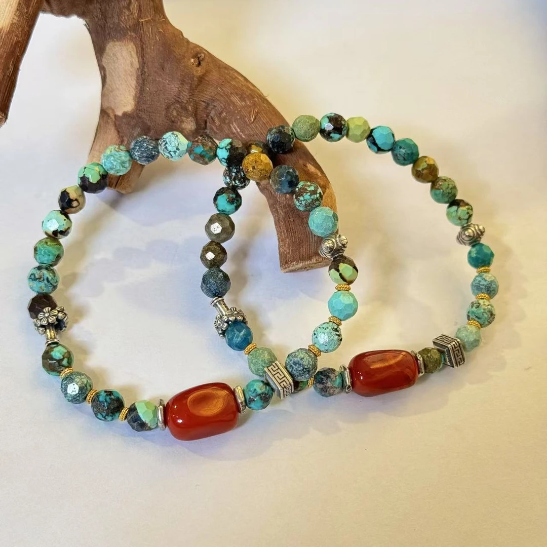 【景润】原矿绿松石无相纯手工切面随型单圈手串 多样性发其一