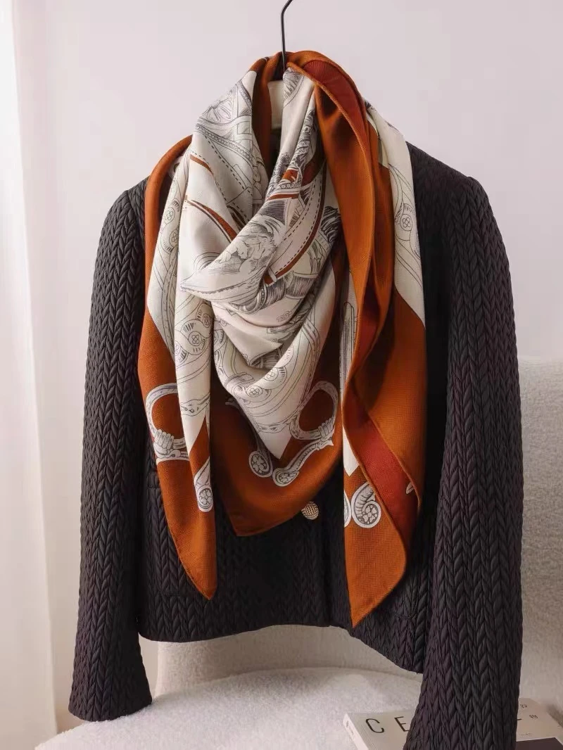 橘色马鞍丝毛大方巾秋冬季围巾披肩130*130