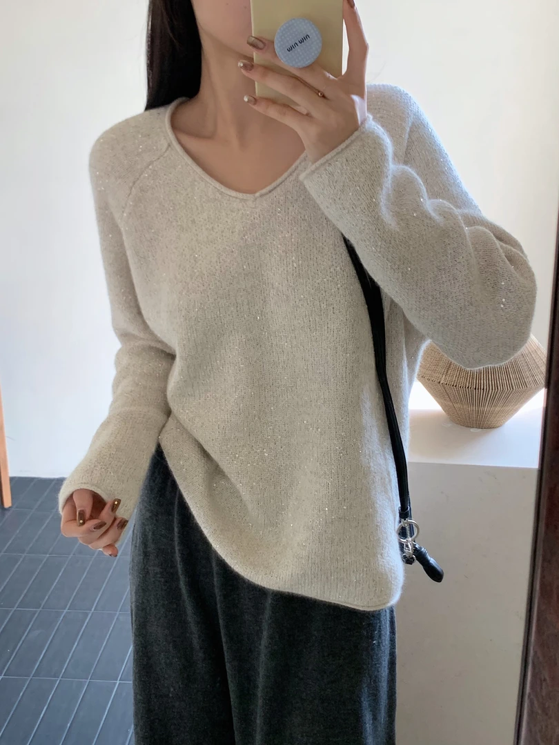 【素简.670153反季特价】秋冬新款芝麻点亮片绵羊毛混纺针织衫
