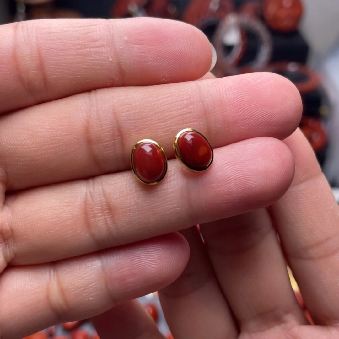 【闪购商品】银S925镶嵌小蛋面耳钉开播福利南红玛瑙