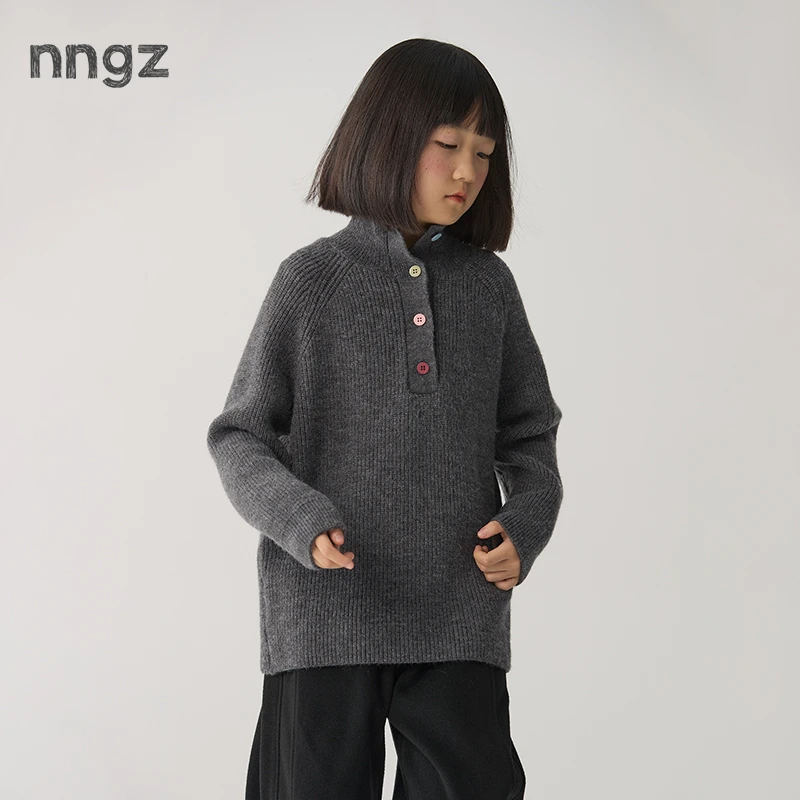 NNGZ设计师风女童彩色扣子polo领毛衣洋气儿童针织衫B25DM1248K