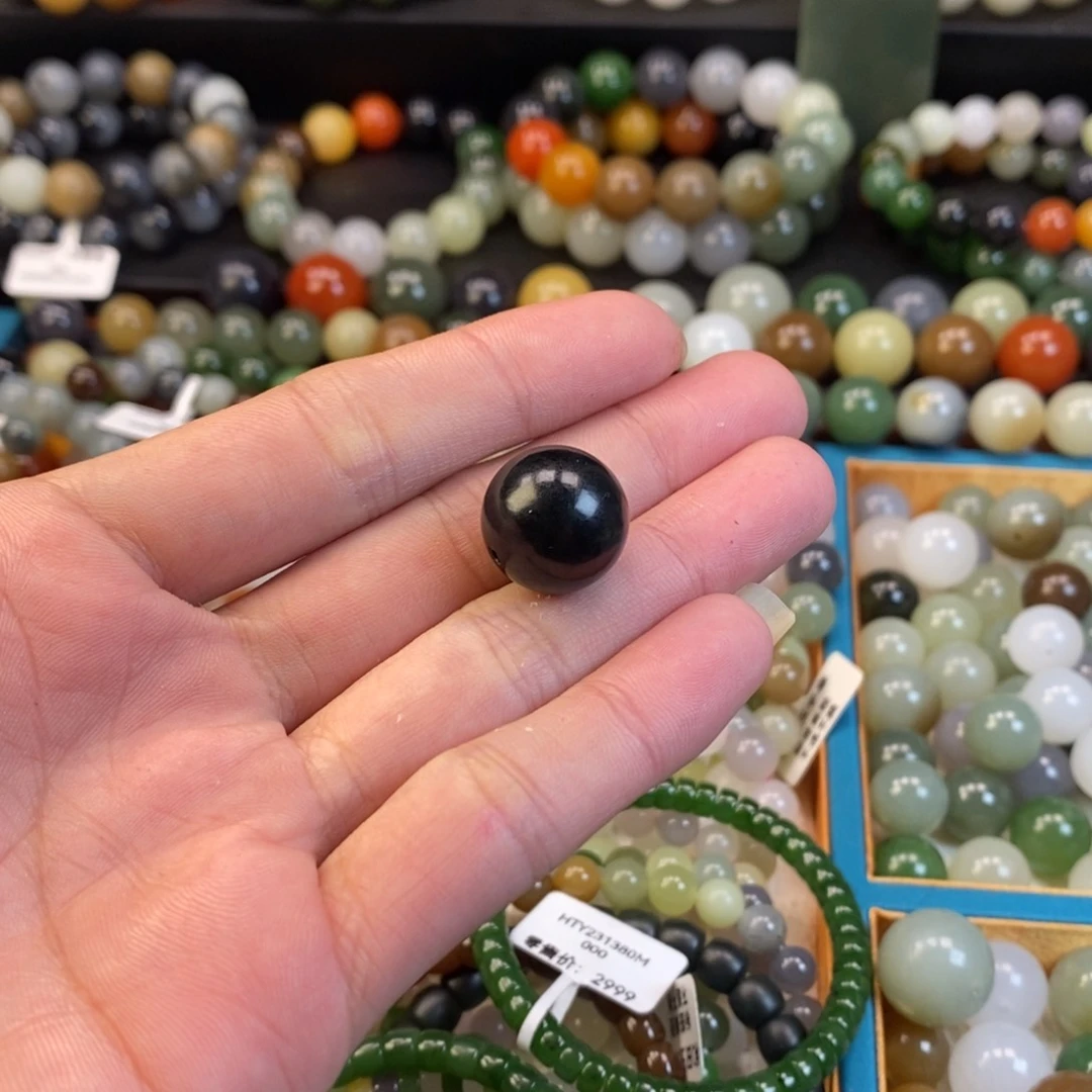 和田玉手串未镶嵌卡16黑青单珠