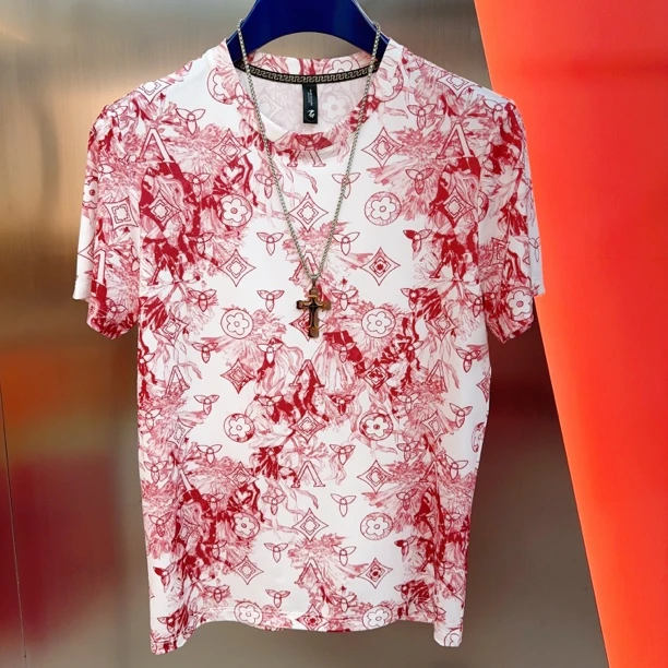 狮梵希品牌男士夏季时尚潮流潮品花卉透气高品质欧版短袖T桖