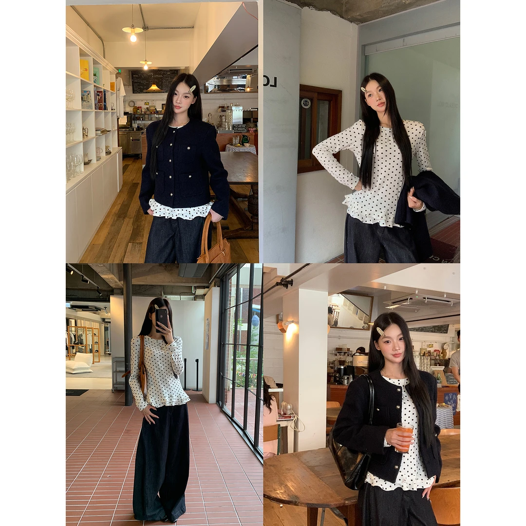 【HRG】秋季韩系温柔气质百搭显瘦修身圆领T恤253R3299