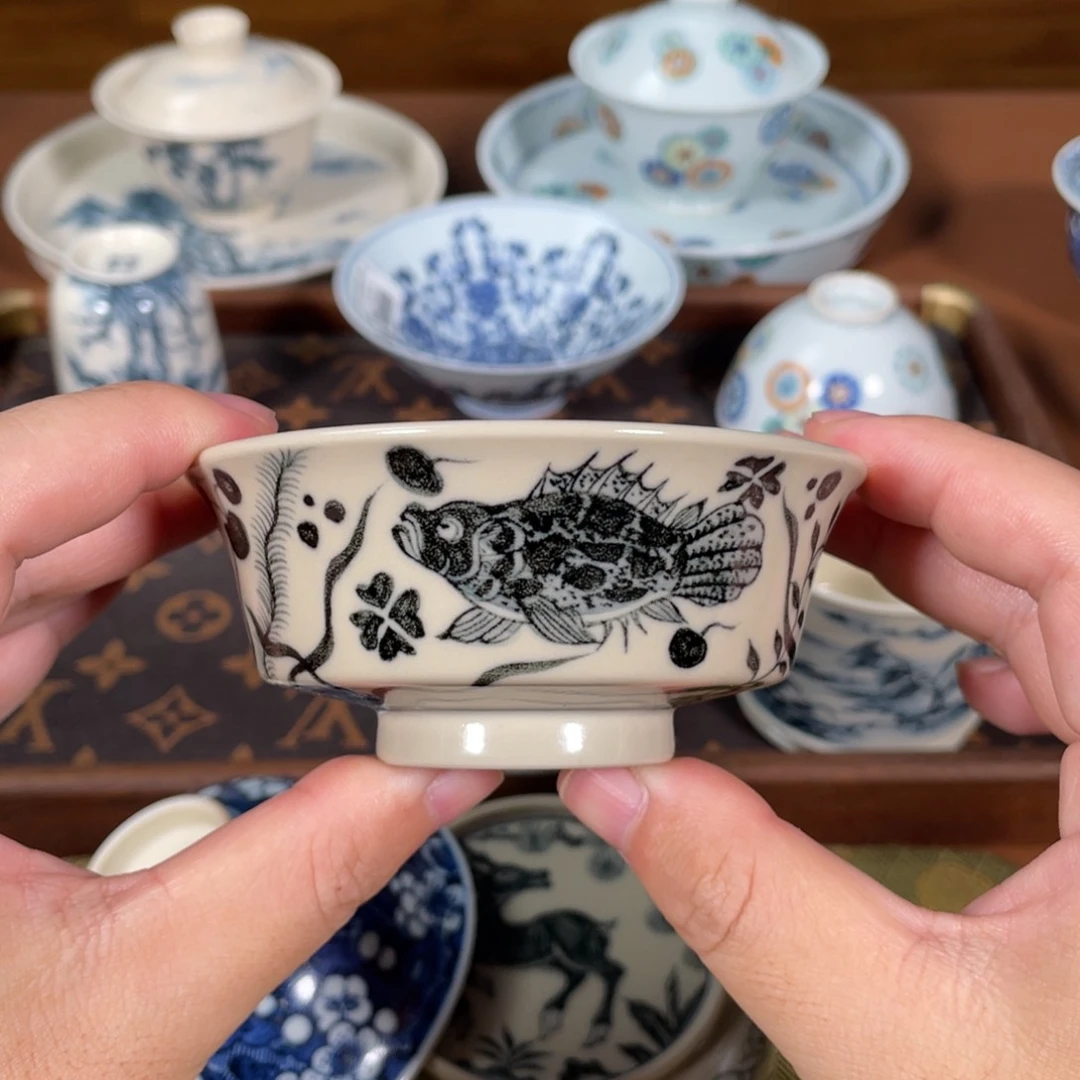 瓷片二号釉柴窑鱼藻金陵盏杯