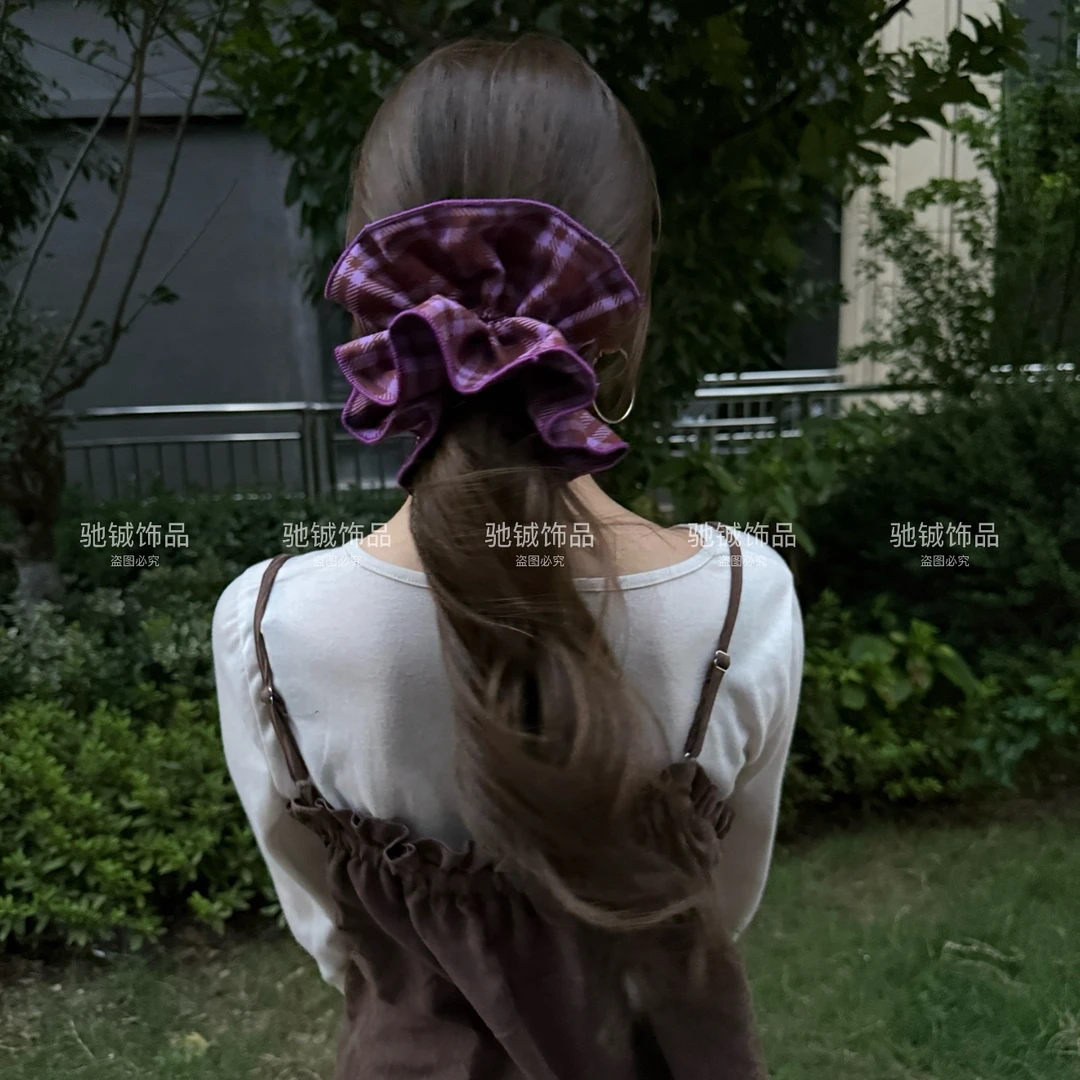 ［露］同款千金可露丽紫色格纹发圈韩系高级感大肠圈质感格子头绳