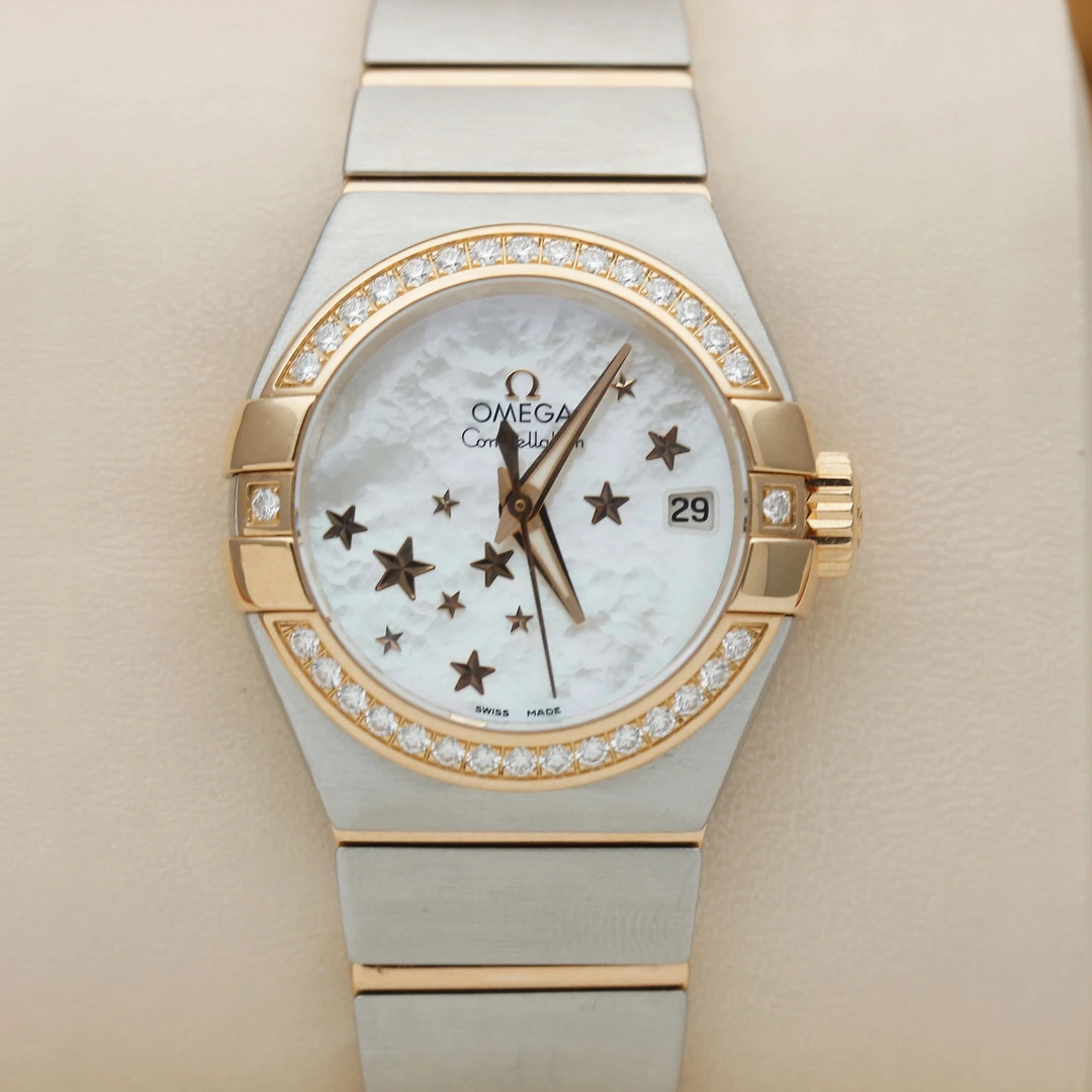 99新 Omega/欧米茄 星座27mm间玫瑰金原钻自动机械机芯女士