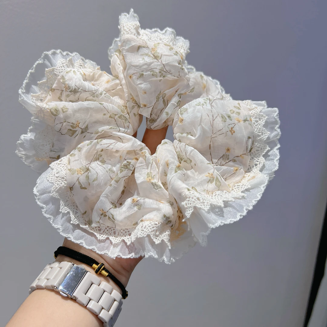 新款大肠发圈碎花清新蕾丝边边头饰皮筋甜美气质原创设计发绳