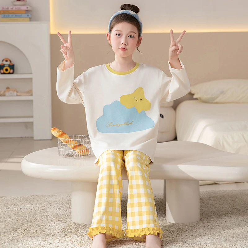 2025中大童亲子睡衣早秋新款儿童纯棉长袖睡衣洋气卡通家居服套装