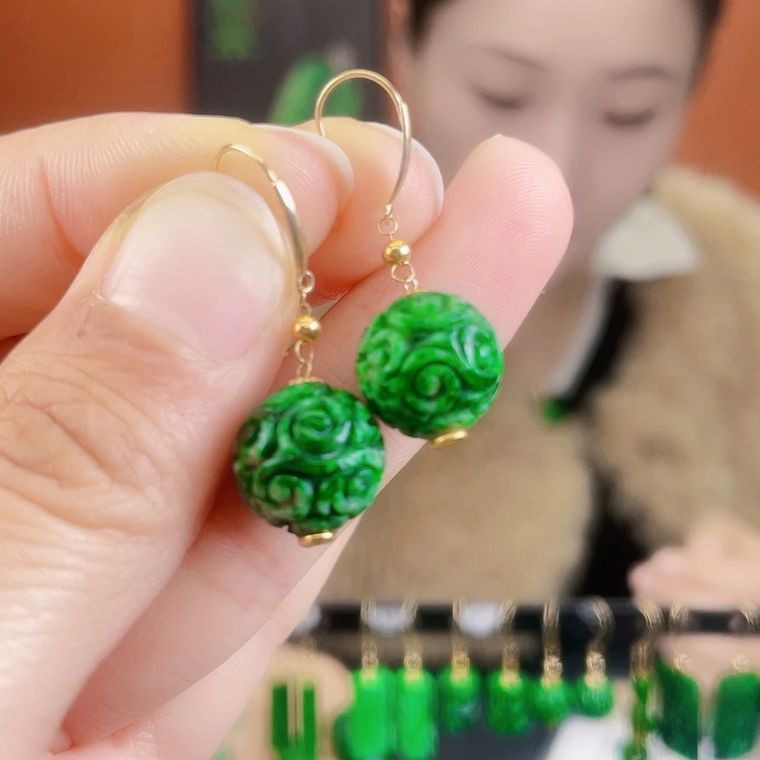 翡翠18K金镶嵌耳饰
