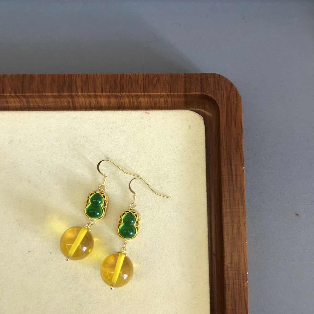 铜合金珐琅耳饰 耳勾耳环古法金色原创设计女古风民族风107